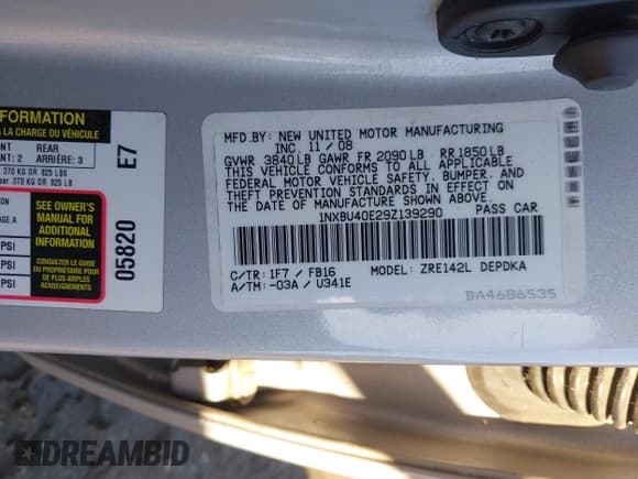 ✅ 2009 Toyota Corolla • VIN: 1NXBU40E29Z139290 • Lot: 43416885. Wystawiony na IAAI z przebiegiem 186 150 mil. Bezpłatny archiwum sprzedaży aukcyjnych z USA i szczegółowy raport historii pojazdu na DreamBid. Zdjęcie 9.