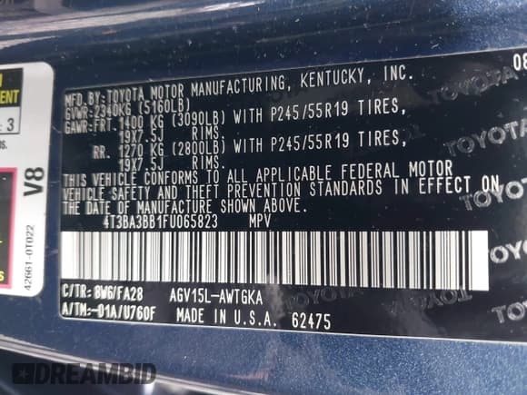 ✅ 2015 Toyota Venza LE • VIN: 4T3BA3BB1FU065823 • Lot: 43767831. Listed on IAAI with 130,328 mi. Free auction sales archive from the USA and detailed vehicle history report at DreamBid. Image 9.