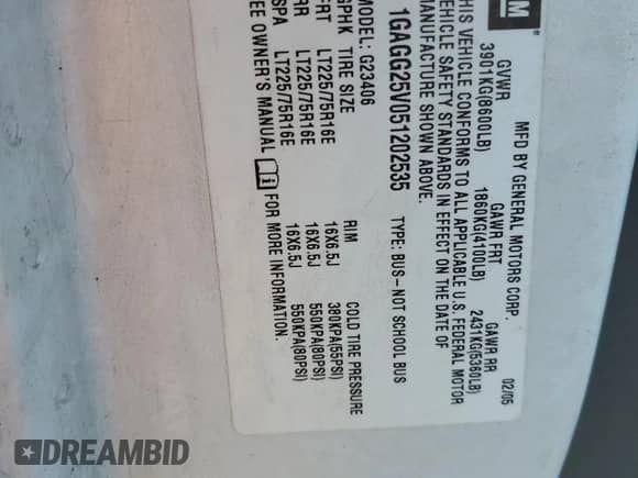 2005 Chevrolet Express Passenger с VIN 1GAGG25V051202535, выставлен на аукционе Copart как лот 86716874 с пробегом 202 331 миль миль и Списание • Salvage title. История ставок и продаж доступна на DreamBid. Изображение 15.