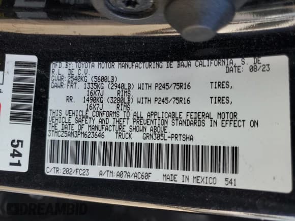 ✅ 2023 Toyota Tacoma TRD Sport • VIN: 3TMCZ5AN3PM623646 • Lot: 87389125. Wystawiony na Copart z przebiegiem 39 802 mil. Bezpłatny archiwum sprzedaży aukcyjnych z USA i szczegółowy raport historii pojazdu na DreamBid. Zdjęcie 12.