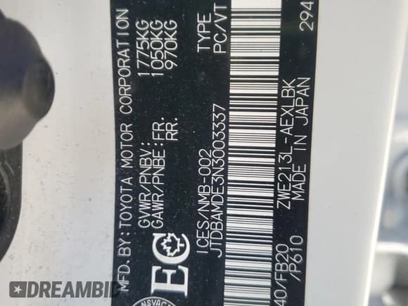 ✅ 2022 Toyota Corolla Hybrid • VIN: JTDBAMDE3N3003337 • Lot: 80434875. Listed on Copart with 151,034 mi. Free auction sales archive from the USA and detailed vehicle history report at DreamBid. Image 12.