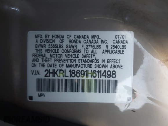 ✅ 2001 Honda Odyssey EX • VIN: 2HKRL18691H611498 • Лот: 43818026. Опубликован ранее на IAAI с пробегом Не указан. Бесплатный доступ к архиву аукционных продаж из США и подробный отчёт об истории автомобиля на DreamBid. Изображение 9.
