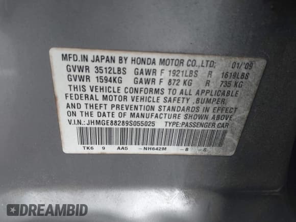 ✅ 2009 Honda Fit • VIN: JHMGE88289S055025 • Lot: 43424630. Wystawiony na IAAI z przebiegiem 319 864 mil. Bezpłatny archiwum sprzedaży aukcyjnych z USA i szczegółowy raport historii pojazdu na DreamBid. Zdjęcie 9.