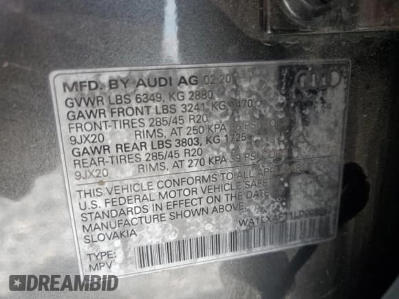 ✅ 2020 Audi Q7 Premium Plus • VIN: WA1LXAF71LD005881 • Лот: 70978765. Опубликован ранее на Copart с пробегом 84 279 миль. Бесплатный доступ к архиву аукционных продаж из США и подробный отчёт об истории автомобиля на DreamBid. Изображение 13.