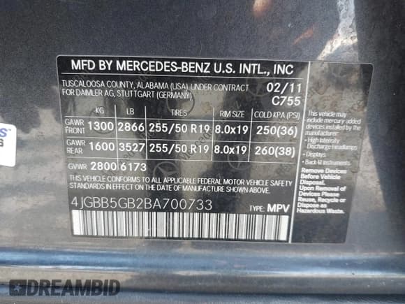 ✅ 2011 Mercedes-Benz M 350 • VIN: 4JGBB5GB2BA700733 • Lot: 42878205. Listed on IAAI with 140,873 mi. Free auction sales archive from the USA and detailed vehicle history report at DreamBid. Image 9.