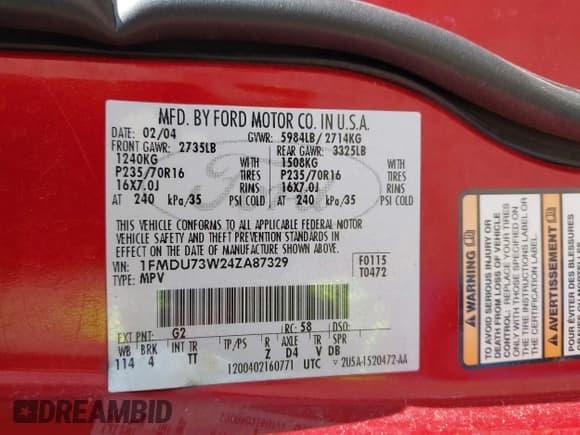 ✅ 2004 Ford Explorer XLT • VIN: 1FMDU73W24ZA87329 • Lot: 40675439. Wystawiony na IAAI z przebiegiem 221 179 mil. Bezpłatny archiwum sprzedaży aukcyjnych z USA i szczegółowy raport historii pojazdu na DreamBid. Zdjęcie 9.