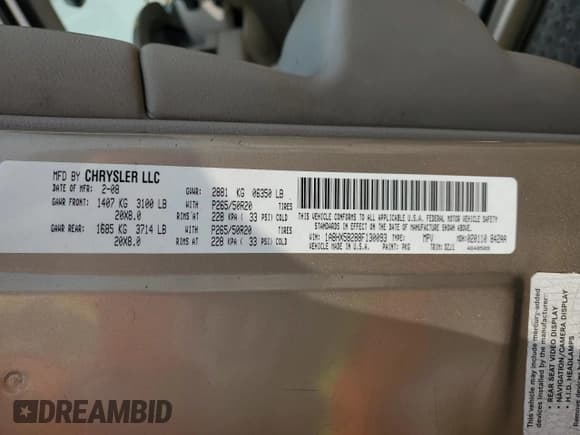 ✅ 2008 Chrysler Aspen Limited • VIN: 1A8HX58288F130093 • Lot: 63255974. Listed on Copart with 192,327 mi. Free auction sales archive from the USA and detailed vehicle history report at DreamBid. Image 12.