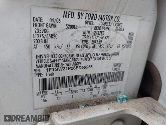 ✅ 2006 Ford F-250 XL • VIN: 1FTSW21P26ED56556 • Lot: 42629571. Listed on IAAI with 163,881 mi. Free auction sales archive from the USA and detailed vehicle history report at DreamBid. Image 9.