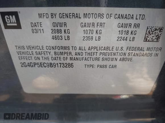 ✅ 2011 Buick Regal CXL RL2 • VIN: 2G4GP5EC9B9173286 • Lot: 42540498. Listed on IAAI with 150,851 mi. Free auction sales archive from the USA and detailed vehicle history report at DreamBid. Image 9.