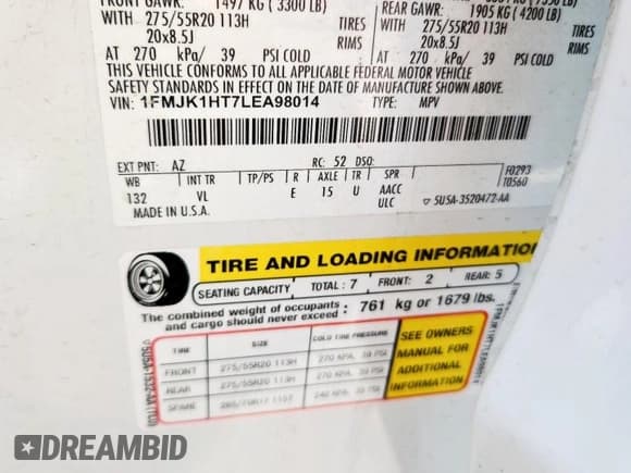 ✅ 2020 Ford Expedition Max XLT • VIN: 1FMJK1HT7LEA98014 • Lot: 84407395. Wystawiony na Copart z przebiegiem 94 885 mil. Bezpłatny archiwum sprzedaży aukcyjnych z USA i szczegółowy raport historii pojazdu na DreamBid. Zdjęcie 13.