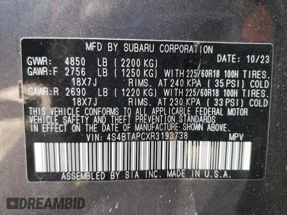 ✅ 2024 Subaru Outback Touring • VIN: 4S4BTAPCXR3193738 • Lot: 71975315. Wystawiony na Copart z przebiegiem 30 691 mil. Bezpłatny archiwum sprzedaży aukcyjnych z USA i szczegółowy raport historii pojazdu na DreamBid. Zdjęcie 12.