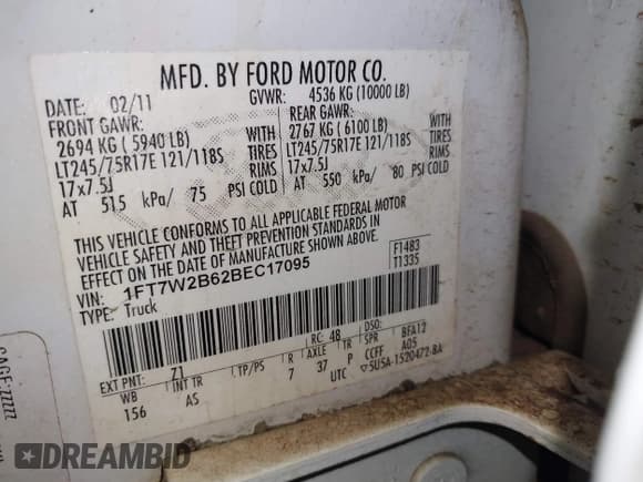 ✅ 2011 Ford F-250 XL • VIN: 1FT7W2B62BEC17095 • Лот: 42484816. Опубликован ранее на IAAI с пробегом 21 058 миль. Бесплатный доступ к архиву аукционных продаж из США и подробный отчёт об истории автомобиля на DreamBid. Изображение 9.