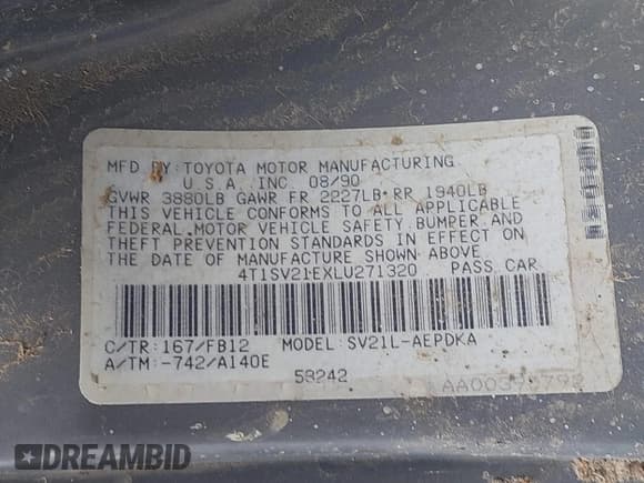 ✅ 1990 Toyota Camry DLX • VIN: 4T1SV21EXLU271320 • Лот: 41798353. Опубликован ранее на IAAI с пробегом 269 178 миль. Бесплатный доступ к архиву аукционных продаж из США и подробный отчёт об истории автомобиля на DreamBid. Изображение 9.