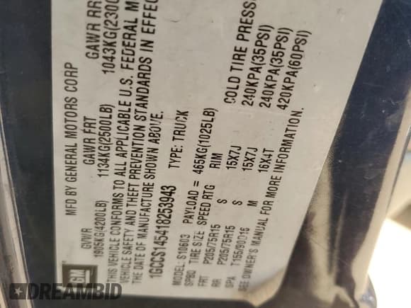 ✅ 2001 Chevrolet S-10 • VIN: 1GCCS145418253943 • Лот: 84837644. Опубликован ранее на Copart с пробегом 200 482 миль. Бесплатный доступ к архиву аукционных продаж из США и подробный отчёт об истории автомобиля на DreamBid. Изображение 14.