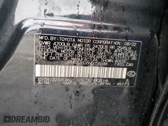 ✅ 2022 Lexus IS 350 F Sport • VIN: JTHGZ1B26N5058146 • Lot: 82127425. Wystawiony na Copart z przebiegiem 70 206 mil. Bezpłatny archiwum sprzedaży aukcyjnych z USA i szczegółowy raport historii pojazdu na DreamBid. Zdjęcie 13.