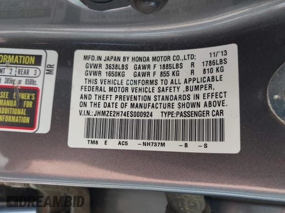 ✅ 2014 Honda Insight EX • VIN: JHMZE2H74ES000924 • Lot: 42511484. Wystawiony na IAAI z przebiegiem 73 234 mil. Bezpłatny archiwum sprzedaży aukcyjnych z USA i szczegółowy raport historii pojazdu na DreamBid. Zdjęcie 9.