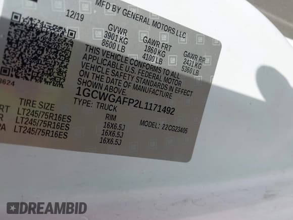 ✅ 2020 Chevrolet Express Cargo • VIN: 1GCWGAFP2L1171492 • Лот: 42998866. Опубликован ранее на IAAI с пробегом 139 726 миль. Бесплатный доступ к архиву аукционных продаж из США и подробный отчёт об истории автомобиля на DreamBid. Изображение 9.