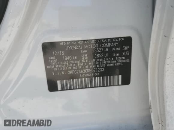 ✅ 2019 Hyundai Accent SE • VIN: 3KPC24A30KE071233 • Лот: 49329325. Опубликован ранее на Copart с пробегом 55 049 миль. Бесплатный доступ к архиву аукционных продаж из США и подробный отчёт об истории автомобиля на DreamBid. Изображение 15.