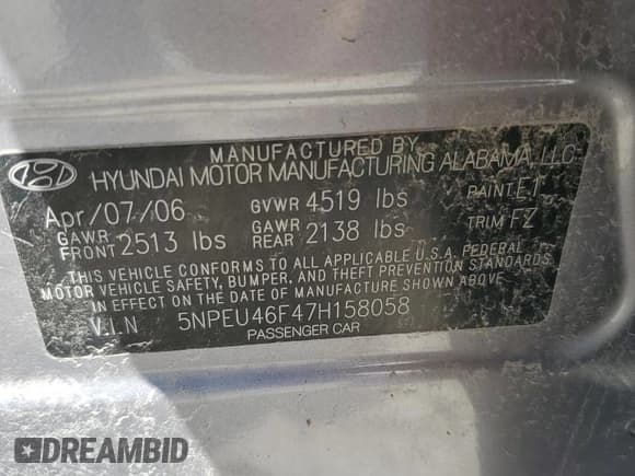 ✅ 2007 Hyundai Sonata SE • VIN: 5NPEU46F47H158058 • Лот: 73567514. Опубликован ранее на Copart с пробегом Не указан. Бесплатный доступ к архиву аукционных продаж из США и подробный отчёт об истории автомобиля на DreamBid. Изображение 13.