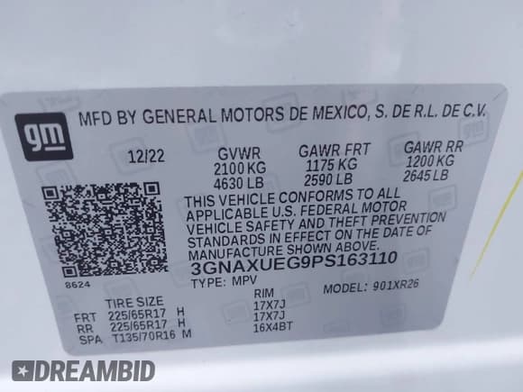 ✅ 2023 Chevrolet Equinox LT • VIN: 3GNAXUEG9PS163110 • Lot: 43185338. Listed on IAAI with 39,621 mi. Free auction sales archive from the USA and detailed vehicle history report at DreamBid. Image 9.