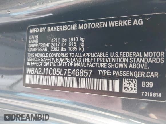 ✅ 2020 BMW 2 Series 230i • VIN: WBA2J1C05L7E46857 • Lot: 43782255. Listed on IAAI with 57,840 mi. Free auction sales archive from the USA and detailed vehicle history report at DreamBid. Image 9.