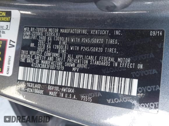 ✅ 2015 Toyota Venza XLE • VIN: 4T3ZK3BB3FU071019 • Лот: 43002350. Опубликован ранее на IAAI с пробегом 141 836 миль. Бесплатный доступ к архиву аукционных продаж из США и подробный отчёт об истории автомобиля на DreamBid. Изображение 9.