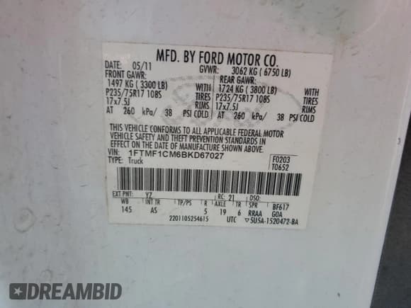 ✅ 2011 Ford F-150 XL • VIN: 1FTMF1CM6BKD67027 • Lot: 89514515. Listed on Copart with 255,367 mi. Free auction sales archive from the USA and detailed vehicle history report at DreamBid. Image 12.