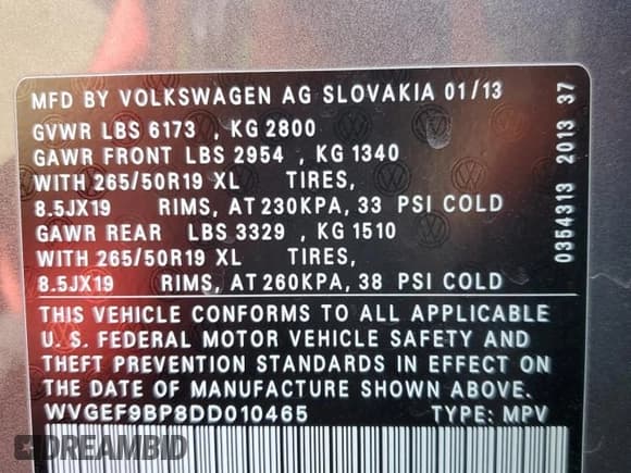 ✅ 2013 Volkswagen Touareg Exec • VIN: WVGEF9BP8DD010465 • Lot: 48802075. Listed on Copart with 149,491 mi. Free auction sales archive from the USA and detailed vehicle history report at DreamBid. Image 13.