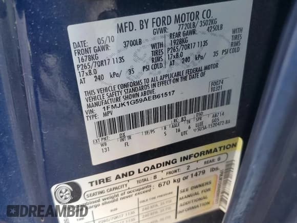 ✅ 2010 Ford Expedition Max SSV • VIN: 1FMJK1G59AEB61517 • Lot: 67800365. Listed on Copart with 189,428 mi. Free auction sales archive from the USA and detailed vehicle history report at DreamBid. Image 12.