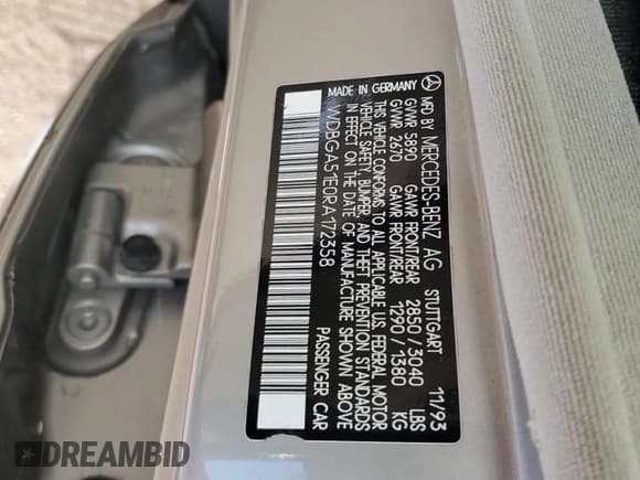 ✅ 1994 Mercedes-Benz S • VIN: WDBGA51E0RA172358 • Lot: 77541104. Listed on Copart with 237,028 mi. Free auction sales archive from the USA and detailed vehicle history report at DreamBid. Image 12.