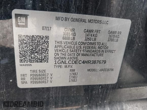 ✅ 2017 Chevrolet Tahoe Commercial • VIN: 1GNLCDEC4HR387679 • Лот: 43735412. Опубликован ранее на IAAI с пробегом 184 376 миль. Бесплатный доступ к архиву аукционных продаж из США и подробный отчёт об истории автомобиля на DreamBid. Изображение 9.