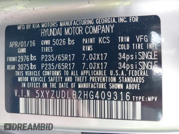 ✅ 2017 Hyundai Santa Fe 2.4L • VIN: 5XYZUDLB2HG409316 • Лот: 43635496. Опубликован ранее на IAAI с пробегом 122 173 миль. Бесплатный доступ к архиву аукционных продаж из США и подробный отчёт об истории автомобиля на DreamBid. Изображение 9.