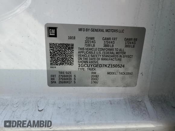 ✅ 2019 Chevrolet Silverado 1500 LTZ • VIN: 1GCUYGED7KZ150524 • Lot: 65519444. Wystawiony na Copart z przebiegiem 61 792 mil. Bezpłatny archiwum sprzedaży aukcyjnych z USA i szczegółowy raport historii pojazdu na DreamBid. Zdjęcie 12.