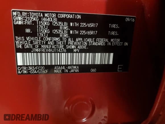 ✅ 2017 Toyota RAV4 XLE • VIN: JTMRFREV4HJ114376 • Lot: 90392725. Listed on Copart with 107,031 mi. Free auction sales archive from the USA and detailed vehicle history report at DreamBid. Image 14.