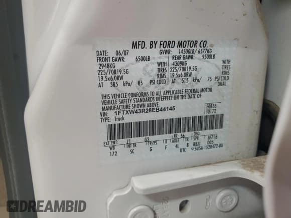 ✅ 2008 Ford F-450 XL • VIN: 1FTXW43R28EB44145 • Lot: 42704195. Wystawiony na Copart z przebiegiem Nie podano. Bezpłatny archiwum sprzedaży aukcyjnych z USA i szczegółowy raport historii pojazdu na DreamBid. Zdjęcie 12.