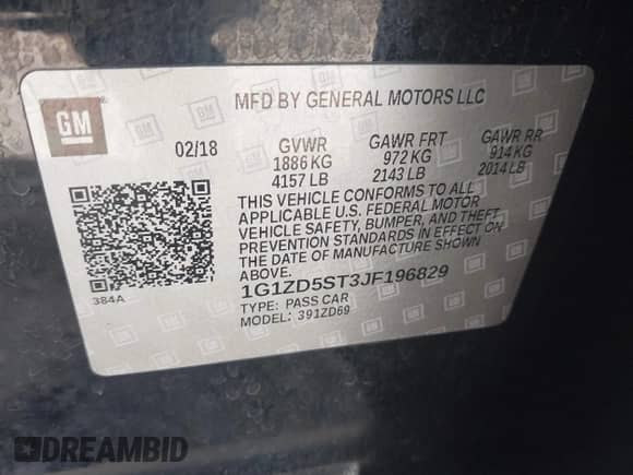 2018 Chevrolet Malibu LT z VIN 1G1ZD5ST3JF196829, wystawiony jako IAAI lot #43345908 z przebiegiem 103 132 mil mil oraz . Historia ofert i sprzedaży dostępna na DreamBid. Obrazek 9.