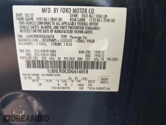 ✅ 2013 Lincoln MKS • VIN: 1LNHL9DK3DG616018 • Lot: 42820475. Wystawiony na IAAI z przebiegiem 156 177 mil. Bezpłatny archiwum sprzedaży aukcyjnych z USA i szczegółowy raport historii pojazdu na DreamBid. Zdjęcie 9.