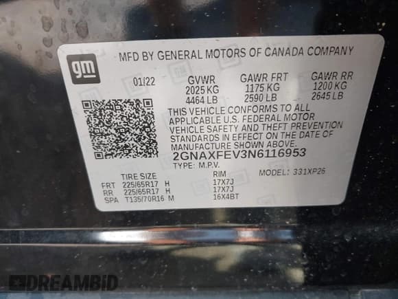 ✅ 2022 Chevrolet Equinox LS • VIN: 2GNAXFEV3N6116953 • Lot: 43184179. Wystawiony na IAAI z przebiegiem 142 651 mil. Bezpłatny archiwum sprzedaży aukcyjnych z USA i szczegółowy raport historii pojazdu na DreamBid. Zdjęcie 9.