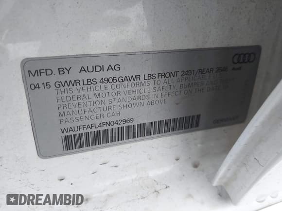 ✅ 2015 Audi A4 Premium Plus • VIN: WAUFFAFL4FN042969 • Lot: 43852417. Listed on IAAI with 159,414 mi. Free auction sales archive from the USA and detailed vehicle history report at DreamBid. Image 9.
