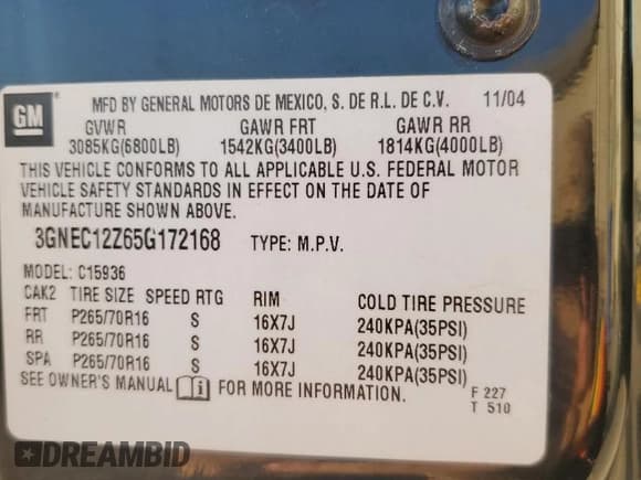 ✅ 2005 Chevrolet Avalanche LS • VIN: 3GNEC12Z65G172168 • Lot: 90460055. Listed on Copart with 190,408 mi. Free auction sales archive from the USA and detailed vehicle history report at DreamBid. Image 12.