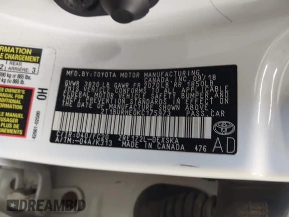 ✅ 2019 Toyota Corolla LE • VIN: 2T1BURHE0KC175973 • Lot: 43210722. Listed on IAAI with 91,069 mi. Free auction sales archive from the USA and detailed vehicle history report at DreamBid. Image 9.