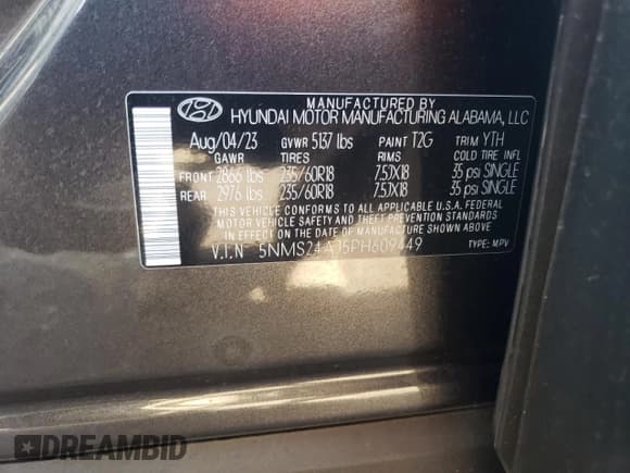 ✅ 2023 Hyundai Santa Fe SEL • VIN: 5NMS24AJ5PH609449 • Lot: 54072814. Wystawiony na Copart z przebiegiem 2 881 mil. Bezpłatny archiwum sprzedaży aukcyjnych z USA i szczegółowy raport historii pojazdu na DreamBid. Zdjęcie 14.