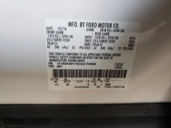 ✅ 2016 Ford Explorer Platinum • VIN: 1FM5K8HT9GGC70998 • Lot: 60282655. Wystawiony na Copart z przebiegiem 155 266 mil. Bezpłatny archiwum sprzedaży aukcyjnych z USA i szczegółowy raport historii pojazdu na DreamBid. Zdjęcie 13.