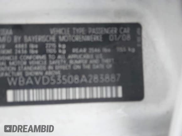 ✅ 2008 BMW 3 Series 335xi • VIN: WBAVD53508A283887 • Lot: 43884292. Listed on IAAI with 106,004 mi. Free auction sales archive from the USA and detailed vehicle history report at DreamBid. Image 9.