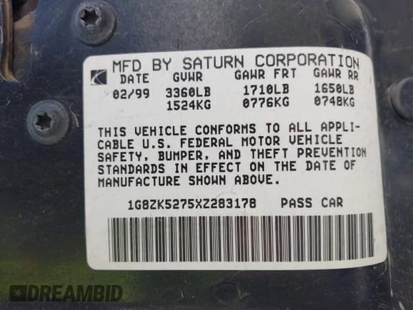 ✅ 1999 Saturn SL • VIN: 1G8ZK5275XZ283178 • Lot: 42303549. Wystawiony na IAAI z przebiegiem 216 776 mil. Bezpłatny archiwum sprzedaży aukcyjnych z USA i szczegółowy raport historii pojazdu na DreamBid. Zdjęcie 9.