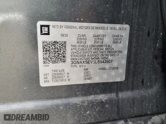 ✅ 2020 Chevrolet Equinox LS • VIN: 3GNAXSEV1LS543507 • Лот: 81149035. Опубликован ранее на Copart с пробегом Не указан. Бесплатный доступ к архиву аукционных продаж из США и подробный отчёт об истории автомобиля на DreamBid. Изображение 13.