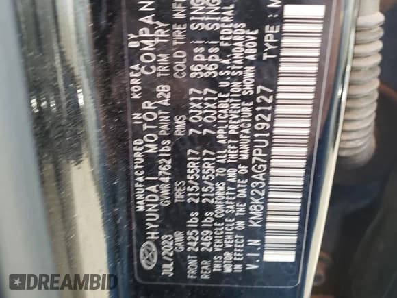 ✅ 2023 Hyundai Kona SE • VIN: KM8K23AG7PU192127 • Lot: 69268165. Listed on Copart with 25,789 mi. Free auction sales archive from the USA and detailed vehicle history report at DreamBid. Image 13.