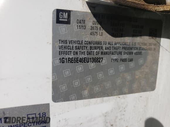 ✅ 2014 Chevrolet Volt • VIN: 1G1RE6E46EU136827 • Лот: 87439515. Опубликован ранее на Copart с пробегом 180 339 миль. Бесплатный доступ к архиву аукционных продаж из США и подробный отчёт об истории автомобиля на DreamBid. Изображение 12.