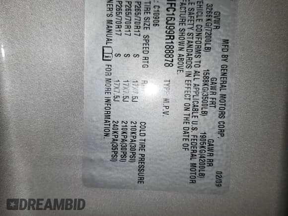 ✅ 2009 Chevrolet Suburban LS • VIN: 1GNFC16J99R188878 • Лот: 81380554. Опубликован ранее на Copart с пробегом 222 975 миль. Бесплатный доступ к архиву аукционных продаж из США и подробный отчёт об истории автомобиля на DreamBid. Изображение 15.