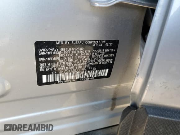 ✅ 2020 Subaru Forester Limited • VIN: JF2SKAUC0LH517738 • Лот: 58987845. Опубликован ранее на Copart с пробегом Не указан. Бесплатный доступ к архиву аукционных продаж из США и подробный отчёт об истории автомобиля на DreamBid. Изображение 13.